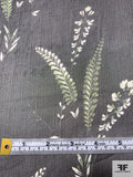 Stalk Floral Printed Slightly Crinkled Silk Chiffon - Black / Green / Off-White