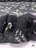 Stalk Floral Printed Slightly Crinkled Silk Chiffon - Black / Green / Off-White
