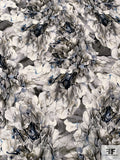 Evocative Floral Matte-Side Printed Silk Charmeuse - Shades of Grey / Blue