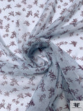 Dainty Floral Printed Crinkled Silk Chiffon - Dusty Light Aqua / Purple