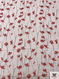 Stalk Floral Printed Crinkled Silk Chiffon - Red / Grey / Off-White