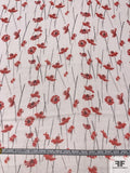 Stalk Floral Printed Crinkled Silk Chiffon - Red / Grey / Off-White
