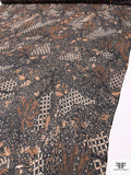 Multi-Pattern Collage Printed Crinkled Silk Chiffon - Copper Brown / Black / Light Beige