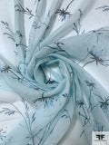 Delicate Floral Printed Crinkled Silk Chiffon - Frosty Aquamarine / Dark Teal