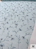 Delicate Floral Printed Crinkled Silk Chiffon - Frosty Aquamarine / Dark Teal