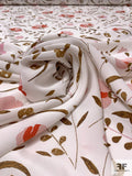 Jovial Leaf Stems and Floral Matte-Side Printed Silk Charmeuse - Off-White / Dusty Pink / Vermilion / Brown