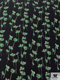 Floral Stems Matte-Side Printed Silk Charmeuse - Greens / Black