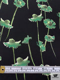 Floral Stems Matte-Side Printed Silk Charmeuse - Greens / Black