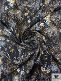 Splattered Floral Printed Cotton Lawn - Black / Mustard / Dusty Blue