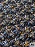 Splattered Floral Printed Cotton Lawn - Black / Mustard / Dusty Blue
