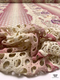 Circles and Floral Printed Guipure Lace - Dusty Rose / Purple / Light Beige / Yellow