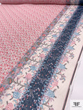 Border Pattern Ditsy Floral Printed Voile-Chiffon with Lurex Detailing - Raspberry / Off-White / Blues / Ocean Green
