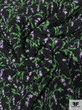 Italian Leaf Vines and Floral Petals Printed Sherpa Fleece - Green / Lilac / Black