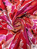 Italian Watercolor Floral Printed Viscose Jersey Knit - Reds / Magenta / Fuchsia / White