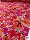 Italian Watercolor Floral Printed Viscose Jersey Knit - Reds / Magenta / Fuchsia / White