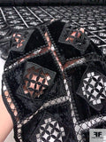 Geometric Pattern Stretch Velvet Guipure Lace - Black
