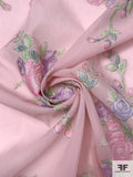 Italian Floral Bouquets Fil Coupé Poly-Blend Organza - Baby Pink / Lavender / Greens
