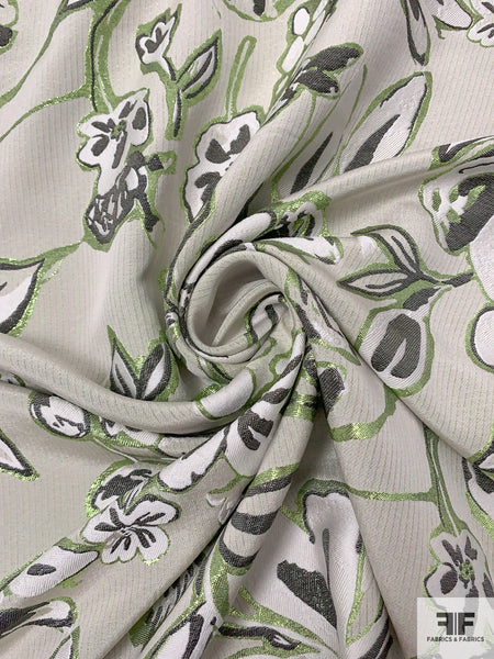 Italian Floral Silk Blend Lightweight Metallic Brocade