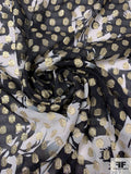 Italian Floral Silhouette Printed Georgette with Lurex Circles - Black / White / Gold