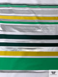 Italian Horizontal Striped Lamé Zibeline - Green / Evergreen / Yellow / Silver / White