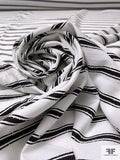 Italian Horizontal Striped Cotton Shirting with Slub Texture - Off-White / Black