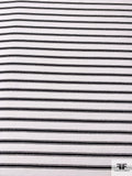 Italian Horizontal Striped Cotton Shirting with Slub Texture - Off-White / Black