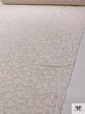 Double-Scalloped Leaf Vines Embroidered Cotton-Rayon Gauze - Natural Ivory