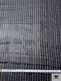 Circle Striped Stitched Faux Leather on Chiffon - Black