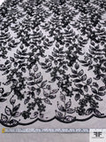 Leaf Design Tulle with Beads, Sequins, and Ribbon Tulle - Black