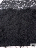 Textured Floral Fil Coupé Organza with Fringe Border Pattern - Black