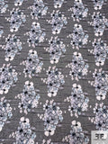Floral Embroidered and Printed Extra Fine Tulle - Sky Blue / Black / White