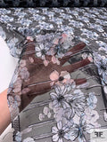 Floral Embroidered and Printed Extra Fine Tulle - Sky Blue / Black / White