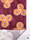 Pinwheel Printed Lightweight Stretch Cotton Twill - Wine Red / Orange / Periwinkle Blue