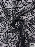 Floral Lace with Thick Yarn Embroidered - Black