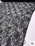 Floral Lace with Thick Yarn Embroidered - Black