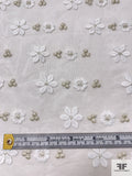Daisy Floral Embroidered Tulle - White / Light Gold