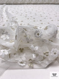 Daisy Floral Embroidered Tulle - White / Light Gold