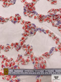 Printed Chiffon Ribbon Stitched on Tulle - Red / Purple / Yellow / Ivory