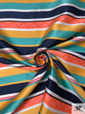 Italian Multi-Pattern Striped Polyester Mikado - Marigold / Seafoam / Navy / Orange / White