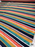 Italian Multi-Pattern Striped Polyester Mikado - Marigold / Seafoam / Navy / Orange / White