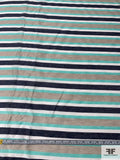 French Horizontal Striped Linen-Nylon Organdy - Aquamarine / Navy / White / Earth-Grey
