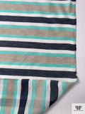 French Horizontal Striped Linen-Nylon Organdy - Aquamarine / Navy / White / Earth-Grey