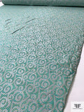 French Ornate Vine Chenille-Like Brocade - Turquoise / Yellow / Grey