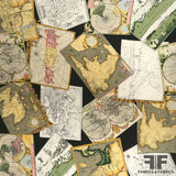 Map Design Printed Silk Fugi  - Multicolor