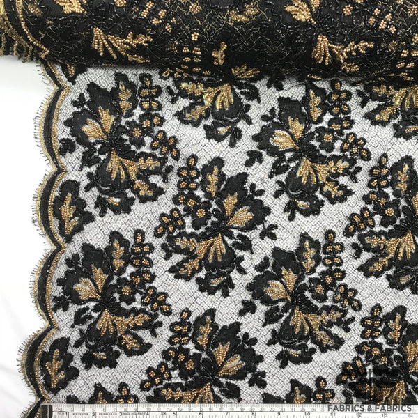 Black & Gold Floral Border Lace Fabric – Prism Fabrics & Crafts