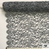 Double Scalloped Leavers Lace - Grey/Navy - Fabrics & Fabrics NY