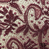 Floral Hand Beaded Chantilly Lace - Maroon - Fabrics & Fabrics