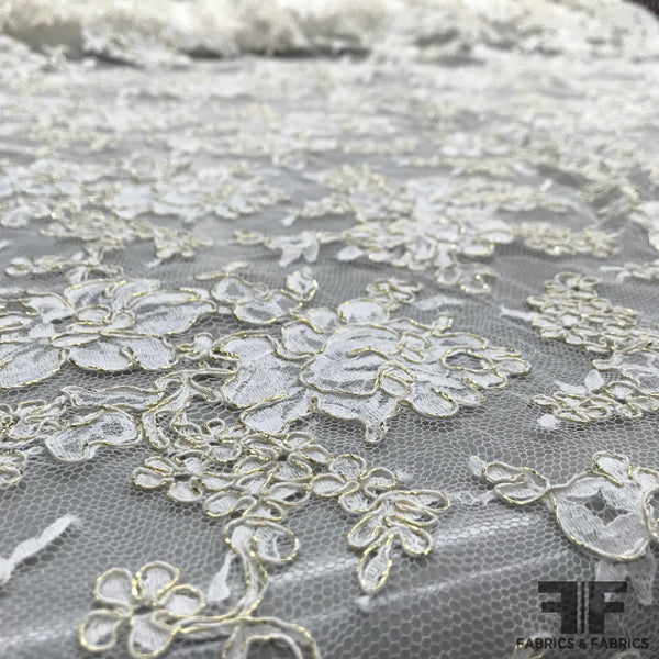 French Floral Alencon Lace - Ivory/Gold – Fabrics & Fabrics