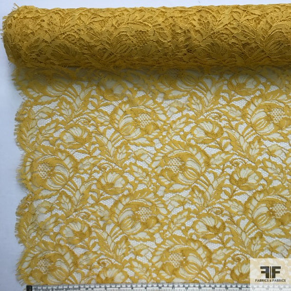 Yellow Double Scalloped Leavers Lace - Fabrics & Fabrics