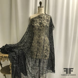 French Lightly-Corded Lace - Black with Metallic Threads